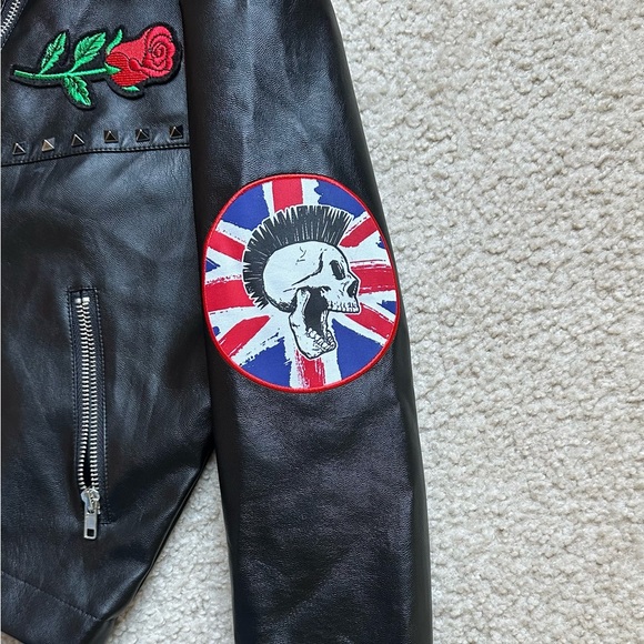 Black Girl Gang Punk Faux Leather Full Zip Jacket Size S - Picture 4 of 9